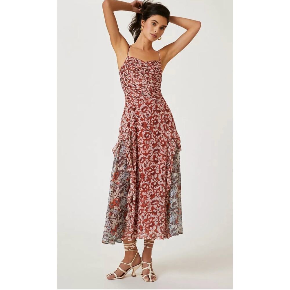 Let Me Be Anthropologie Ruffled Midi Dress Size Small *FLAWED - READ*